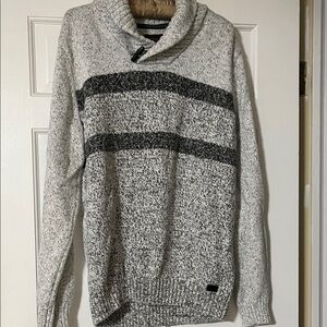 Men's Turtleneck Knit Sweater - Light Gray with Charcoal Stripes